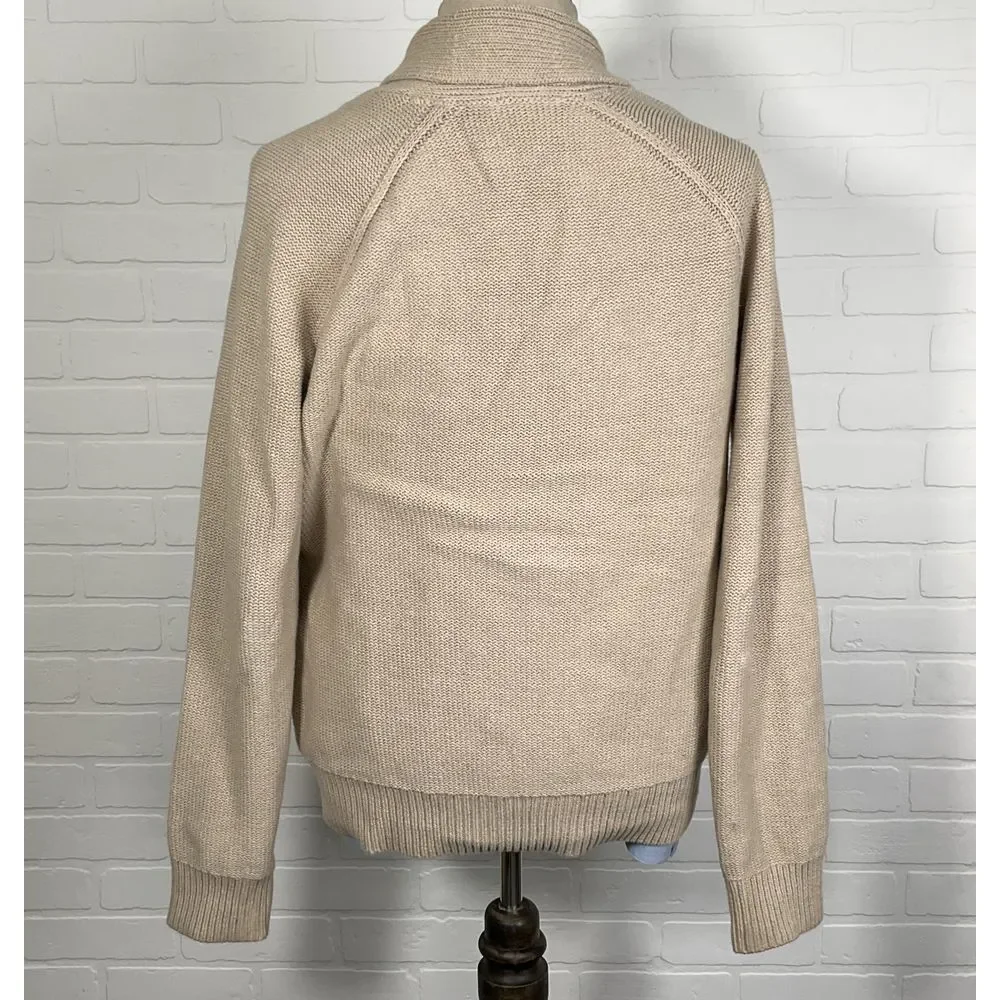GAP‎ Cardigan Men L Beige Cotton Knit Classic Grandpa Retro Academia Sweater